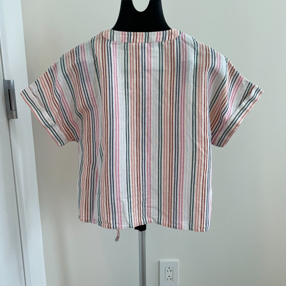 EUC Women's Gap Tie-Front Top, multi color stripe, linen blend - medium - Picture 4 of 7